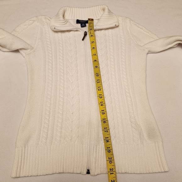 Chaps White Cable Knit Ribbed Zip-Up Sweater Size XS - Picture 8 of 13